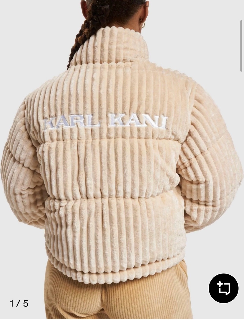 Karl Kani Cream Ribbed Puffer Jacket - Picture 2 of 5